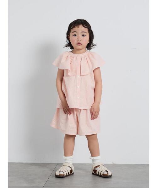 Samansa Mos2 Lagom（サマンサモスモスラーゴム）の「☆ストライプ柄ビッグカラーブラウス(セットアップ可)（シャツ/ブラウス・キッズ・レッド/ブルー・100/110/120/95/130）」の9枚目の写真