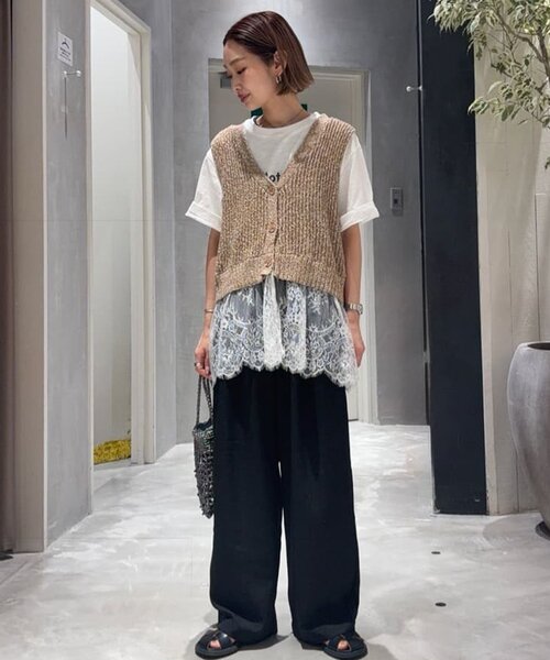 CIAOPANIC TYPY(チャオパニックティピー)の「【接触冷感/5サイズ展開】テックリネンウエスト紐ベルトワイドイージースラックス(その他パンツ・レディース・グレー/ベージュ/イエロー/アイボリー/ブラック・X-SMALL/MEDIUM/SMALL/X-LARGE/LARGE)」の9枚目の写真