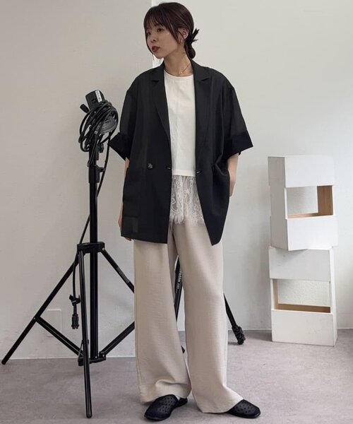 CIAOPANIC TYPY(チャオパニックティピー)の「【接触冷感/5サイズ展開】テックリネンウエスト紐ベルトワイドイージースラックス(その他パンツ・レディース・グレー/ベージュ/イエロー/アイボリー/ブラック・X-SMALL/MEDIUM/SMALL/X-LARGE/LARGE)」の10枚目の写真
