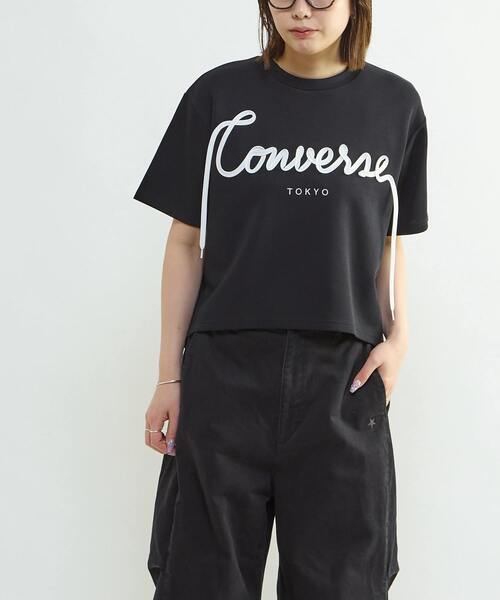 CONVERSE TOKYO(コンバーストウキョウ)の「SPINDLE LOGO TUCK TEE(Tシャツ/カットソー・レディース・ブラック/杢グレー/ホワイト・FREE)」の4枚目の写真