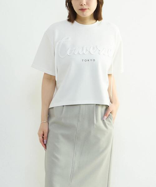 CONVERSE TOKYO(コンバーストウキョウ)の「SPINDLE LOGO TUCK TEE(Tシャツ/カットソー・レディース・ブラック/杢グレー/ホワイト・FREE)」の16枚目の写真