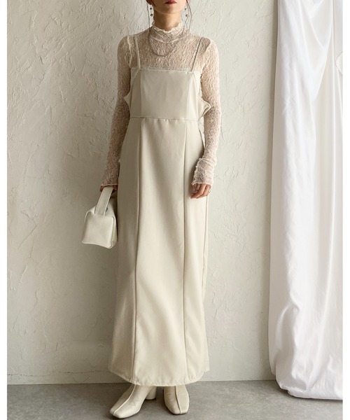 She's Closet（シーズクローゼット）の「ハイウエスト ロング丈 バックリボン タイト キャミワンピース（ワンピース・レディース・アイボリー/ブラック/グレー・FREE）」の5枚目の写真