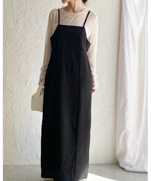 She's Closet（シーズクローゼット）の「ハイウエスト ロング丈 バックリボン タイト キャミワンピース（ワンピース・レディース・アイボリー/ブラック/グレー・FREE）」の7枚目の写真