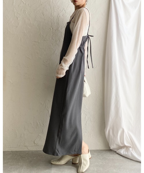 She's Closet（シーズクローゼット）の「ハイウエスト ロング丈 バックリボン タイト キャミワンピース（ワンピース・レディース・アイボリー/ブラック/グレー・FREE）」の12枚目の写真