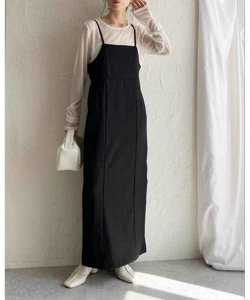 She's Closet（シーズクローゼット）の「ハイウエスト ロング丈 バックリボン タイト キャミワンピース（ワンピース・レディース・アイボリー/ブラック/グレー・FREE）」の13枚目の写真