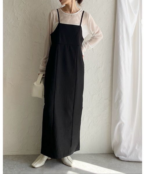 She's Closet（シーズクローゼット）の「ハイウエスト ロング丈 バックリボン タイト キャミワンピース（ワンピース・レディース・アイボリー/ブラック/グレー・FREE）」の14枚目の写真