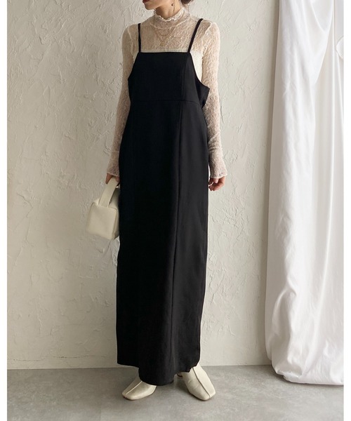She's Closet（シーズクローゼット）の「ハイウエスト ロング丈 バックリボン タイト キャミワンピース（ワンピース・レディース・アイボリー/ブラック/グレー・FREE）」の15枚目の写真