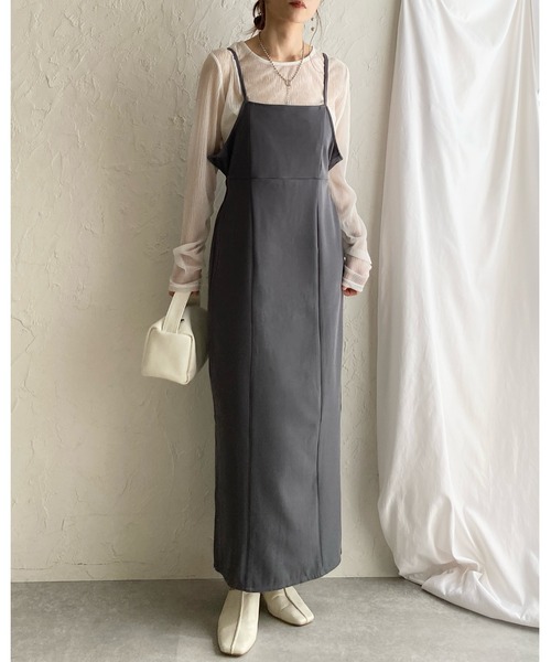 She's Closet（シーズクローゼット）の「ハイウエスト ロング丈 バックリボン タイト キャミワンピース（ワンピース・レディース・アイボリー/ブラック/グレー・FREE）」の20枚目の写真