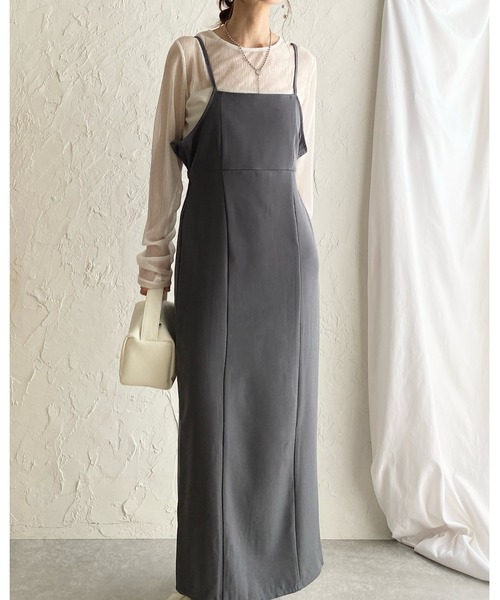 She's Closet（シーズクローゼット）の「ハイウエスト ロング丈 バックリボン タイト キャミワンピース（ワンピース・レディース・アイボリー/ブラック/グレー・FREE）」の22枚目の写真