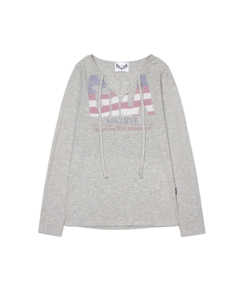 GILAARCHIVE（ギラアーカイブ）の「USA LOGO V NECK LONG SLEEVE_GREY（Tシャツ/カットソー・レディース・その他・FREE）」の6枚目の写真