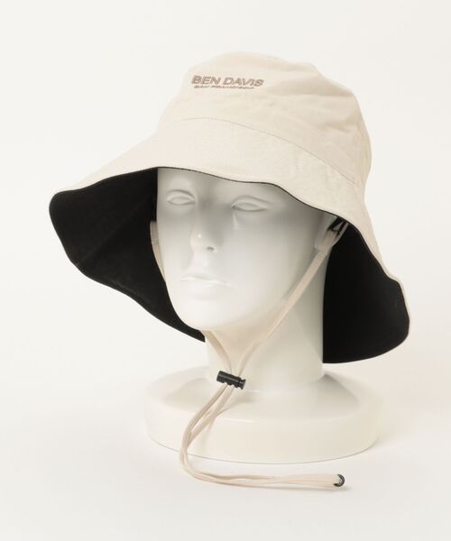 BEN DAVIS(ベンデイビス)の「【BEN DAVIS/ベンデイビス】LONG BRIM NYLON SUN HAT ロングブリムナイロンサンハット サファリハット 紫外線対策 つば広 あご紐付き アウトドア キャンプ フェス(ハット・メンズ・ライトベージュ/ブラック/ベージュ・FREE)」の3枚目の写真