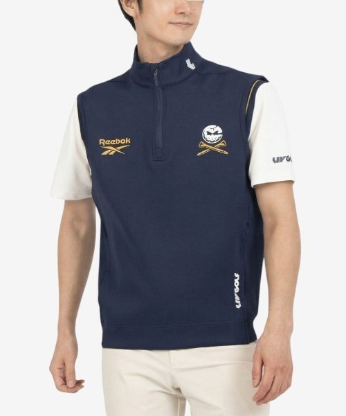 Reebok(リーボック)の「ジップ ゴルフ ベスト / 1/4 ZIP GOLF VEST(ベスト・メンズ・アイボリー/ネイビー・MEDIUM/LARGE/SMALL)」の2枚目の写真