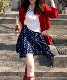 ドット柄 ラッフルスカート