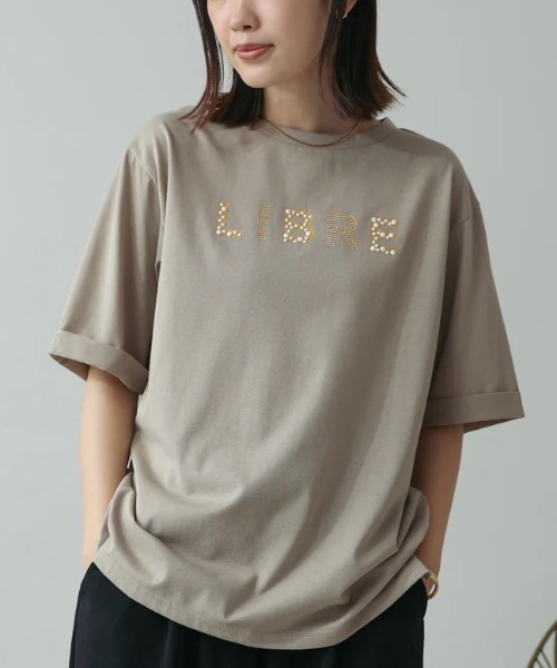 Bou Jeloud(ブージュルード)の「箔ストーンロゴTシャツ(Tシャツ/カットソー・レディース・チャコールグレー/オフホワイト/グレイッシュベージュ・FREE)」の3枚目の写真