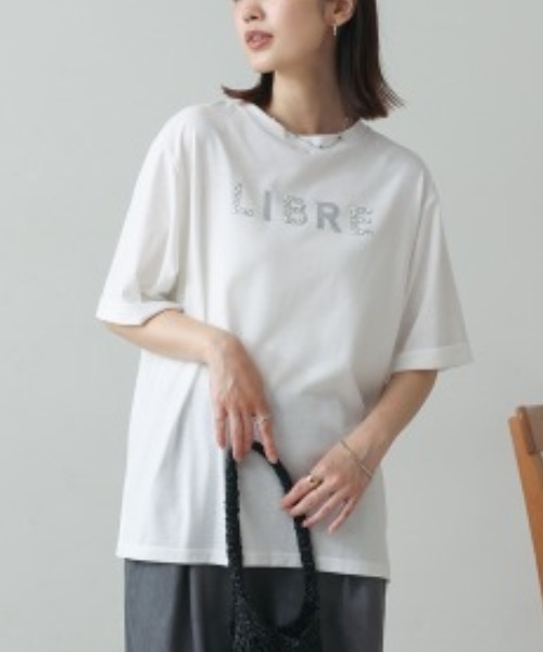 Bou Jeloud(ブージュルード)の「箔ストーンロゴTシャツ(Tシャツ/カットソー・レディース・チャコールグレー/オフホワイト/グレイッシュベージュ・FREE)」の4枚目の写真