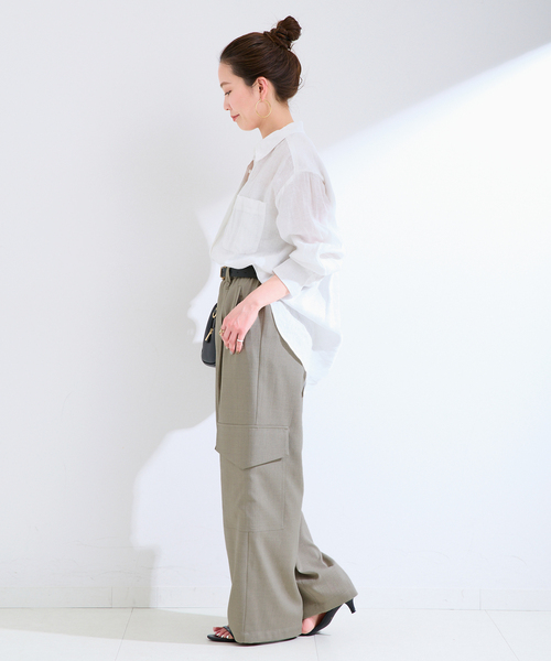 B.C STOCK(ベーセーストック)の「ウォッシャブル / UVケア / 接触冷感 / PLトロカーゴタックパンツ(カーゴパンツ・レディース・ベージュ/ブラック・MEDIUM/SMALL)」の10枚目の写真