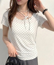 チョーカー付きコンパクトシルエットドット柄Tシャツ