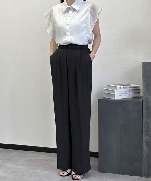 LOWO(ロワ)の「【S~2Lサイズ展開】タック入りセンタープレスワイドスラックスパンツ(スラックス・レディース・アイボリー/ブラック/グレー/オフホワイト・S/2L/L/M)」の13枚目の写真