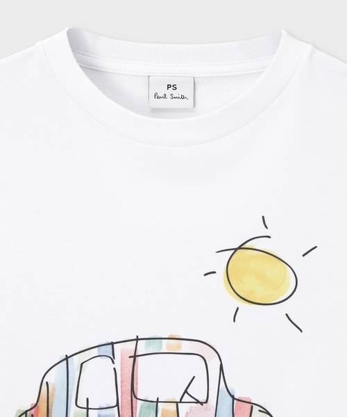 PS Paul Smith(ピーエスポールスミス)の「ウィメンズ Drawn by Paul "Striped Car" Tシャツ / 165463 232V(Tシャツ/カットソー・レディース・ホワイト/ネイビー・MEDIUM/2L)」の3枚目の写真