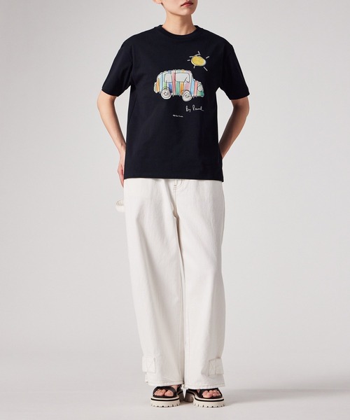 PS Paul Smith(ピーエスポールスミス)の「ウィメンズ Drawn by Paul "Striped Car" Tシャツ / 165463 232V(Tシャツ/カットソー・レディース・ホワイト/ネイビー・MEDIUM/2L)」の9枚目の写真