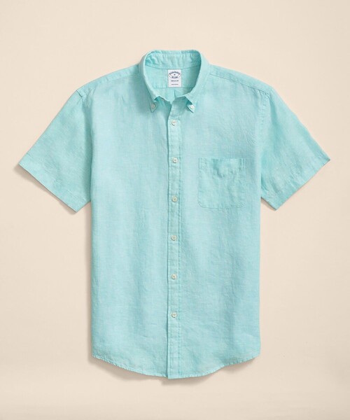 BROOKS BROTHERS（ブルックスブラザーズ）の「アイリッシュリネン　ショートスリーブ　カジュアルシャツ　Regular Fit（シャツ/ブラウス・メンズ・ブルー/ブラック・LARGE/SMALL/X-LARGE/MEDIUM）」の2枚目の写真