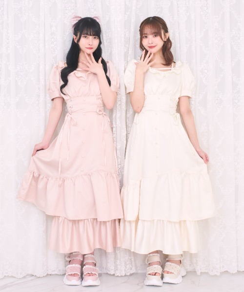 LAFARY（ラファリー）の「スピンドルティアードロングワンピ（ワンピース・レディース・ピンク/ブラック/アイボリー・FREE）」の20枚目の写真