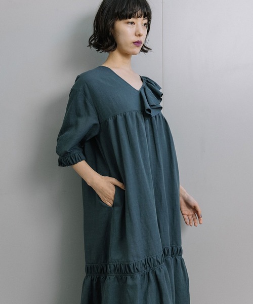 MARECHAL TERRE（マルシャルテル）の「フリルカラーティアードワンピース（ワンピース・レディース・ブルー/グリーン/マスタード/ブラック・MEDIUM）」の8枚目の写真