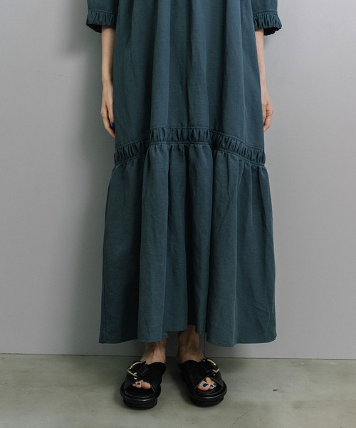 MARECHAL TERRE（マルシャルテル）の「フリルカラーティアードワンピース（ワンピース・レディース・ブルー/グリーン/マスタード/ブラック・MEDIUM）」の9枚目の写真