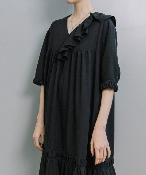 MARECHAL TERRE（マルシャルテル）の「フリルカラーティアードワンピース（ワンピース・レディース・ブルー/グリーン/マスタード/ブラック・MEDIUM）」の19枚目の写真