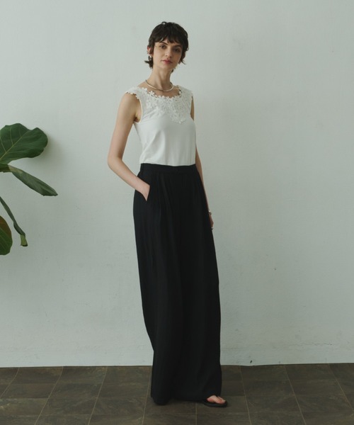 Plumel(プルメル)の「Round Lace Neck Tank Top / ラウンドレースネックタンクトップ(Tシャツ/カットソー・レディース・ブラック/グレー/オフホワイト・MEDIUM)」の22枚目の写真