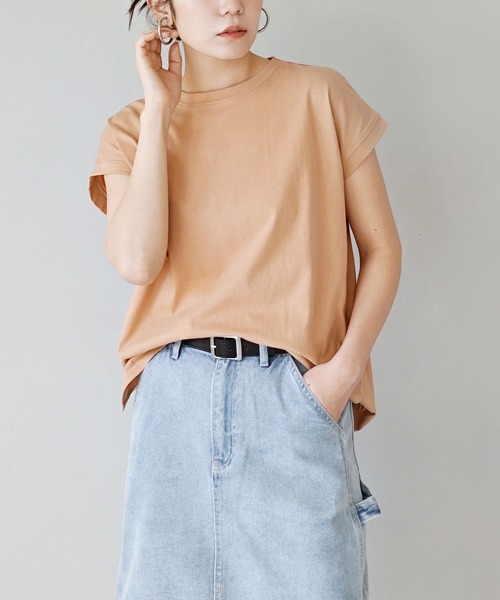 zootie（ズーティー）の「汗しみない Tシャツ［フレンチスリーブ］（Tシャツ/カットソー・レディース・ブラック/ライトカーキ/アイボリー/イエロー系その他/杢グレー/ダークカーキ/グレイッシュブルー/ライトオレンジ系/ネイビー・M-L）」の9枚目の写真