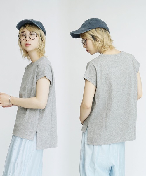 zootie（ズーティー）の「汗しみない Tシャツ［フレンチスリーブ］（Tシャツ/カットソー・レディース・ブラック/ライトカーキ/アイボリー/イエロー系その他/杢グレー/ダークカーキ/グレイッシュブルー/ライトオレンジ系/ネイビー・M-L）」の18枚目の写真