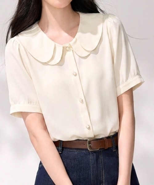 AMAJI(アマジ)の「セーラーカラー 半袖ブラウス(シャツ/ブラウス・レディース・ホワイト・SMALL/MEDIUM/LARGE/X-LARGE)」の3枚目の写真