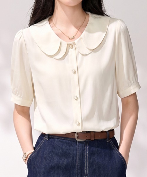 AMAJI(アマジ)の「セーラーカラー 半袖ブラウス(シャツ/ブラウス・レディース・ホワイト・SMALL/MEDIUM/LARGE/X-LARGE)」の4枚目の写真