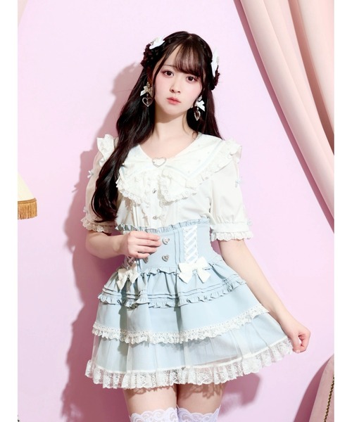 NOEMIE(ノエミー)の「スリーブリボンハートバックルセーラーブラウス(シャツ/ブラウス・レディース・ブラック/ピンク系/サックスブルー系・M)」の4枚目の写真