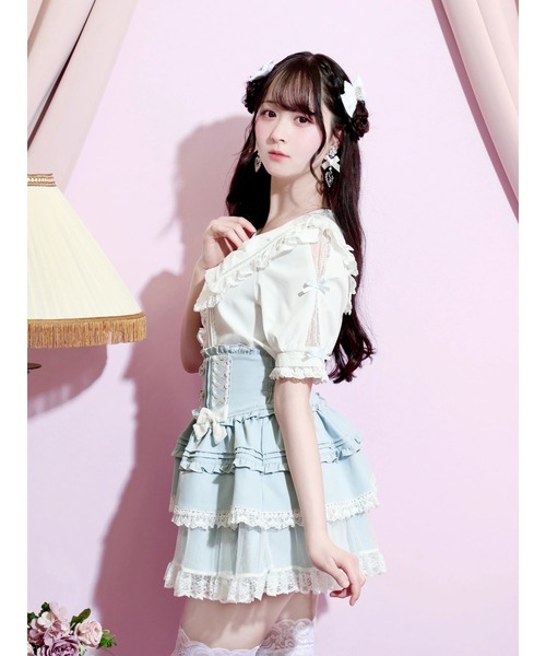NOEMIE(ノエミー)の「スリーブリボンハートバックルセーラーブラウス(シャツ/ブラウス・レディース・ブラック/ピンク系/サックスブルー系・M)」の5枚目の写真