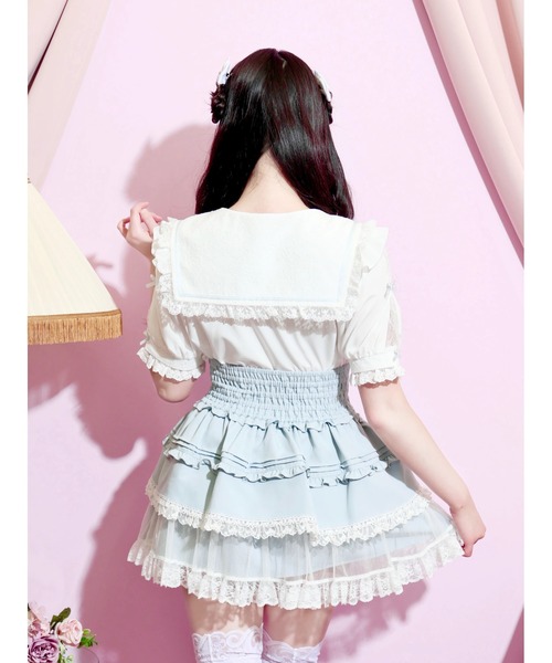 NOEMIE(ノエミー)の「スリーブリボンハートバックルセーラーブラウス(シャツ/ブラウス・レディース・ブラック/ピンク系/サックスブルー系・M)」の6枚目の写真