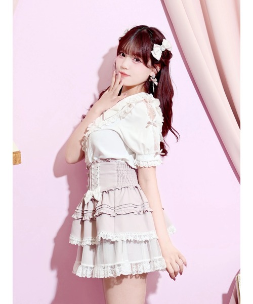NOEMIE(ノエミー)の「スリーブリボンハートバックルセーラーブラウス(シャツ/ブラウス・レディース・ブラック/ピンク系/サックスブルー系・M)」の8枚目の写真