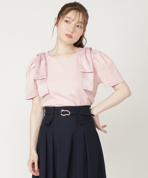 SWINGLE（スウィングル）の「ショルダーリボンTシャツ（Tシャツ/カットソー・レディース・ピンク/オフホワイト/ブラック・FREE）」の18枚目の写真