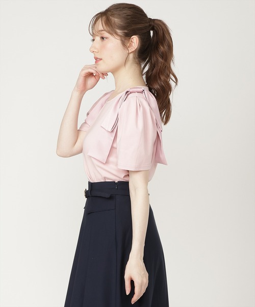 SWINGLE（スウィングル）の「ショルダーリボンTシャツ（Tシャツ/カットソー・レディース・ピンク/オフホワイト/ブラック・FREE）」の21枚目の写真