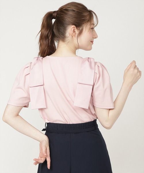 SWINGLE（スウィングル）の「ショルダーリボンTシャツ（Tシャツ/カットソー・レディース・ピンク/オフホワイト/ブラック・FREE）」の22枚目の写真