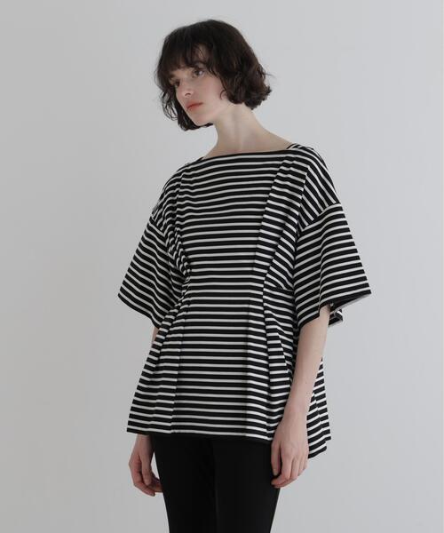 LE PHIL(ルフィル)の「◆ウエストタックボーダープルオーバー(Tシャツ/カットソー・レディース・ホワイト/ブラック・F)」の2枚目の写真