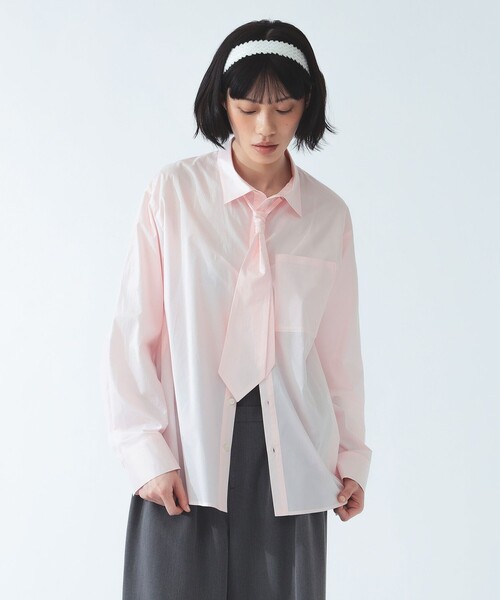 Ray BEAMS(レイビームス)の「ネクタイ セット ビッグシャツ(シャツ/ブラウス・レディース・ピンク/ホワイト・ONE SIZE)」の1枚目の写真
