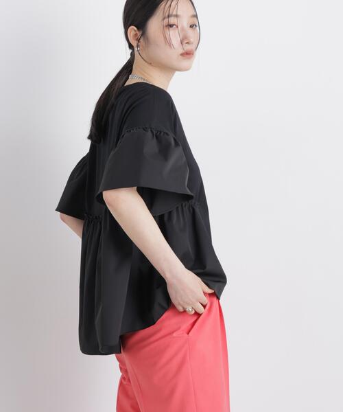 NANO universe(ナノユニバース)の「異素材ドッキングギャザーカットソー(Tシャツ/カットソー・レディース・ホワイト/ブラック/ブルーグレー・FREE)」の18枚目の写真