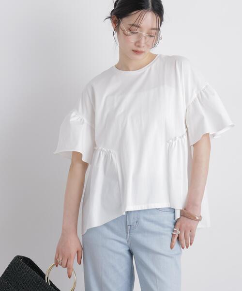 NANO universe(ナノユニバース)の「異素材ドッキングギャザーカットソー(Tシャツ/カットソー・レディース・ホワイト/ブラック/ブルーグレー・FREE)」の11枚目の写真