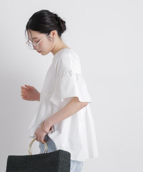 NANO universe(ナノユニバース)の「異素材ドッキングギャザーカットソー(Tシャツ/カットソー・レディース・ホワイト/ブラック/ブルーグレー・FREE)」の12枚目の写真