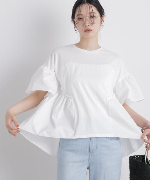 NANO universe(ナノユニバース)の「異素材ドッキングギャザーカットソー(Tシャツ/カットソー・レディース・ホワイト/ブラック/ブルーグレー・FREE)」の13枚目の写真