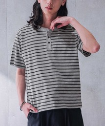 マルチボーダー ヘンリーネック半袖Tシャツ