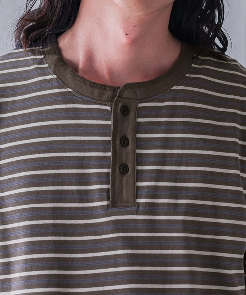 MDR（エムディアール）の「マルチボーダー ヘンリーネック半袖Tシャツ（Tシャツ/カットソー・メンズ・ブラウン/杢グレー・M/L）」の18枚目の写真