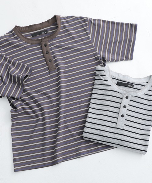 MDR（エムディアール）の「マルチボーダー ヘンリーネック半袖Tシャツ（Tシャツ/カットソー・メンズ・ブラウン/杢グレー・M/L）」の16枚目の写真